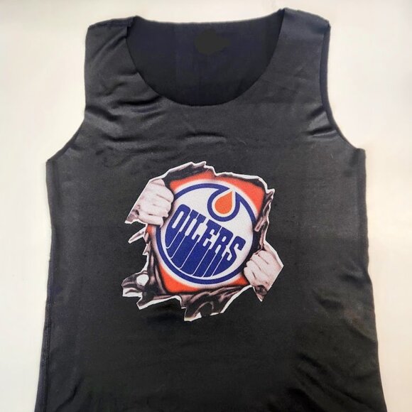 OILERS TEAM CUSTOM MADE BLACK TANK TOP SMALL- Last One in Stock - Picture 1 of 4